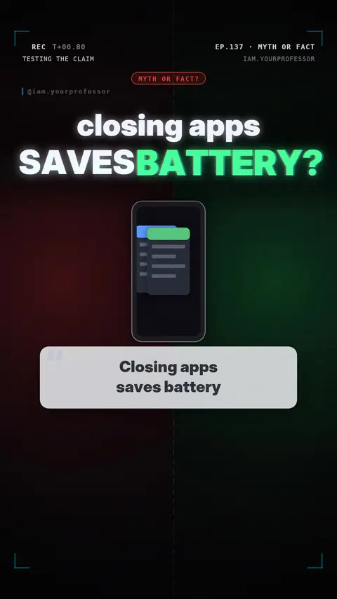 Cover of the lesson: Myth or Fact #10: "Closing apps saves battery" — MOSTLY MYTH