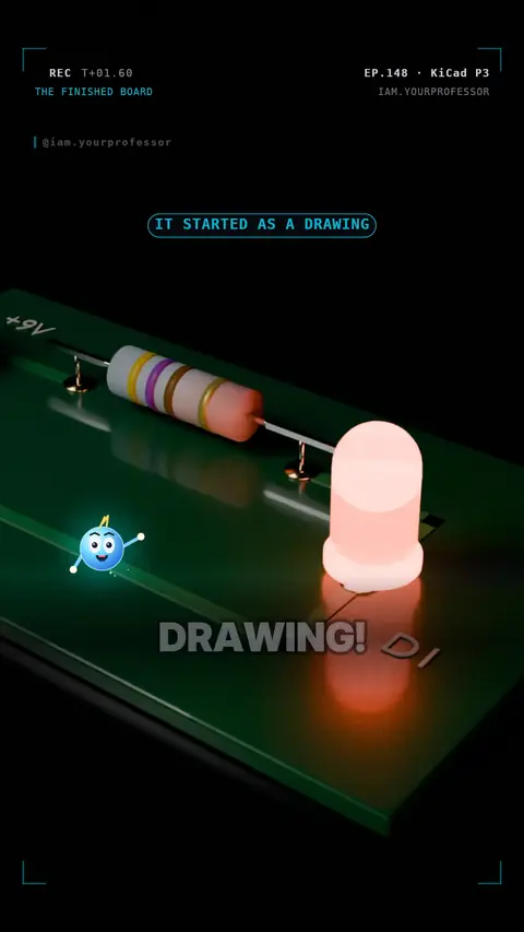 Cover of the lesson: PCB Design with KiCad Part 3: Your first schematic — battery, resistor, LED