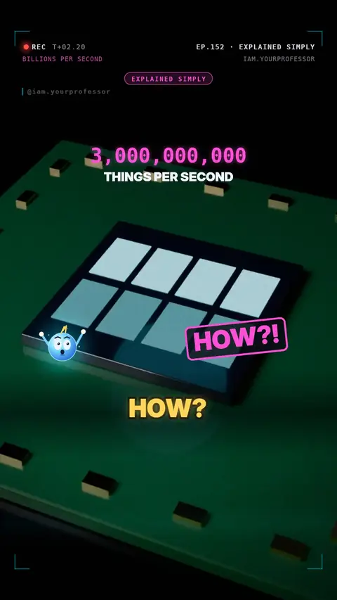 Cover of the lesson: Explained Simply #7: How does a CPU do billions of things a second?