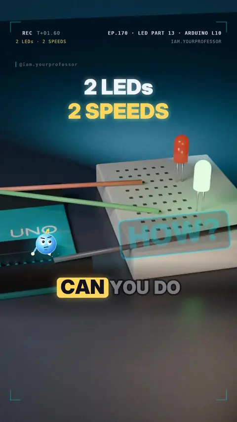 Cover of the lesson: LED Series Part 13 / Arduino C++ L10: Two LEDs, two speeds — multitasking with millis()