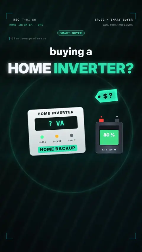 Cover of the lesson: Smart Buyer #3: Choosing a home inverter — VA, watts, backup hours