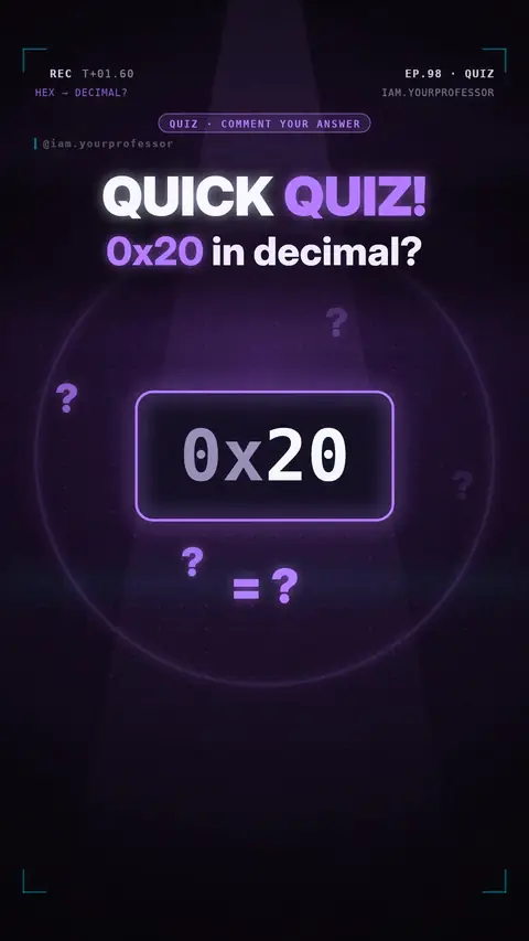 Cover of the lesson: Quiz #6: What is 0x20 in decimal?